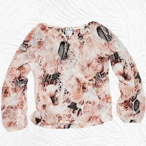 Jennifer Lopez long sleeve sheer floral top size L